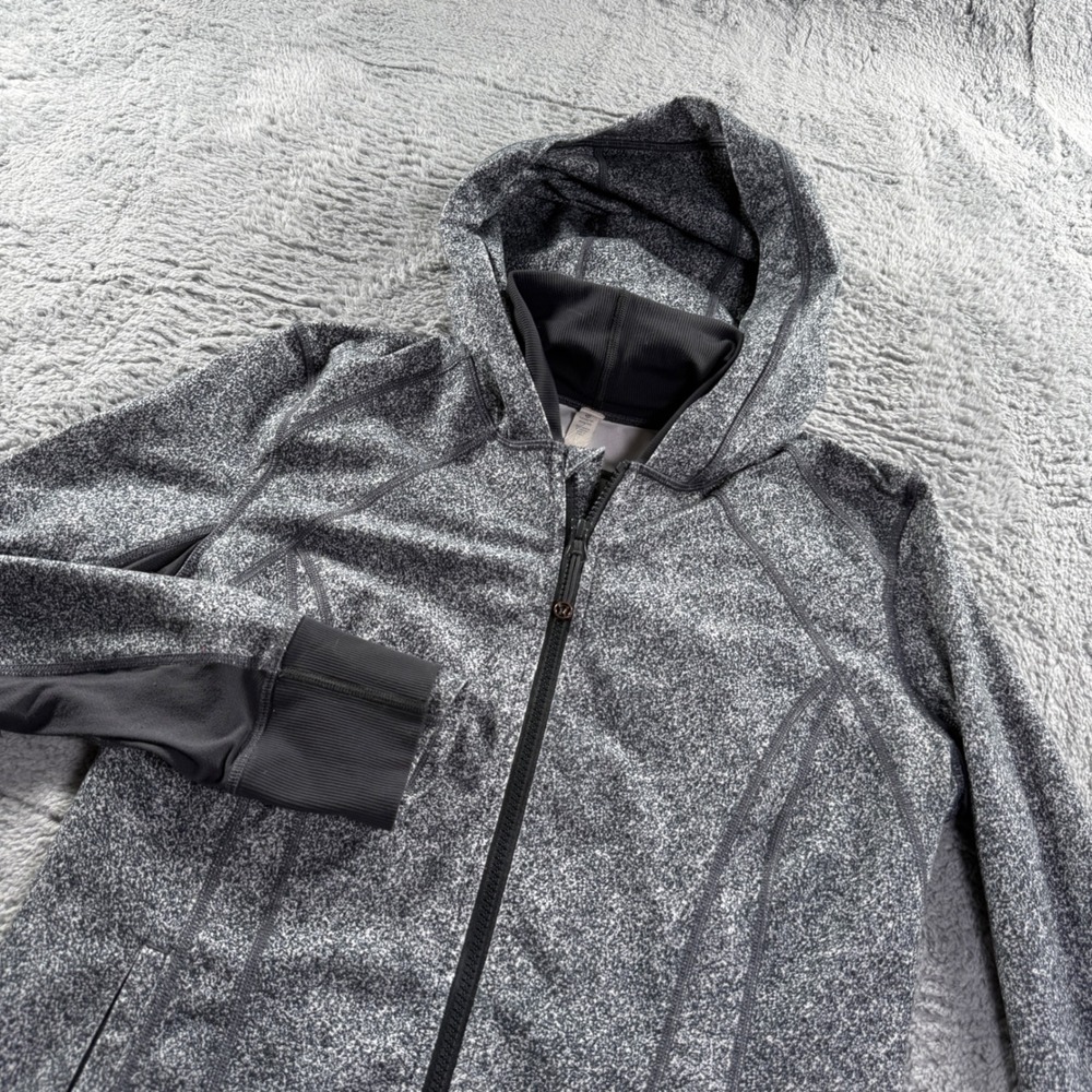 Lululemon Grey Space Dye Black Colorblock Full Zip Hoodie Jacket Size 10
